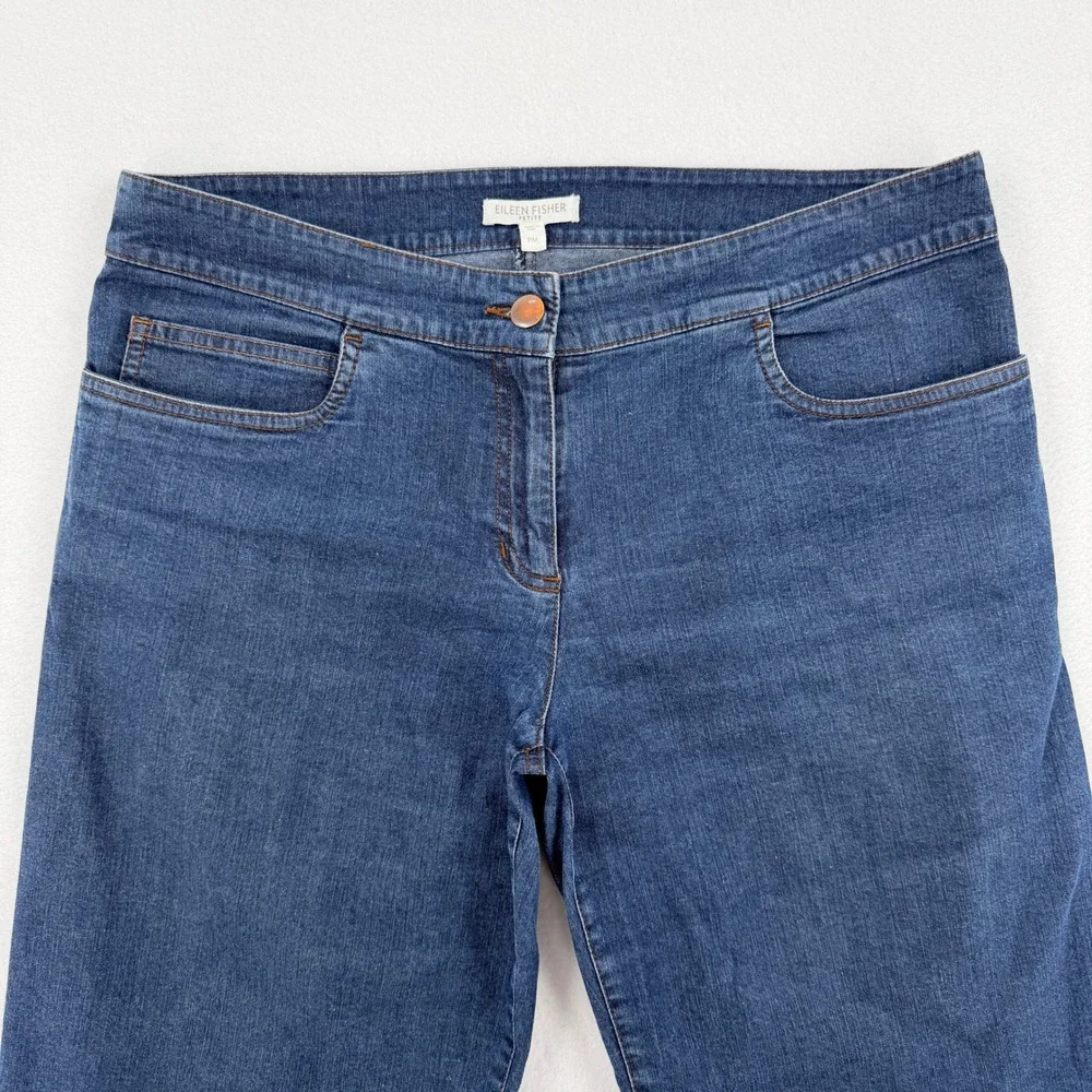Eileen Fisher Petite Medium Wash Wide Leg Crop Jeans Blue PM Made in USA Comfy